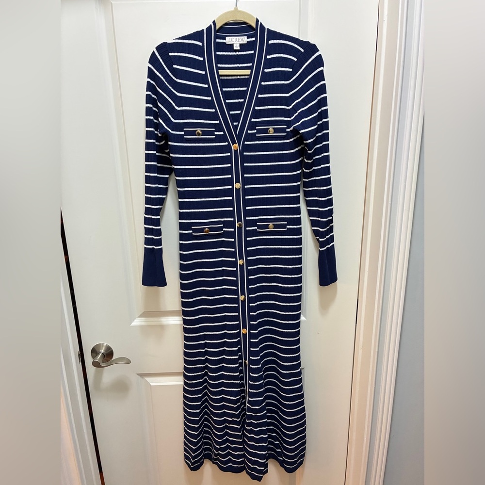 J. Crew Blue and White Striped Long Sleeve Sweater Dress